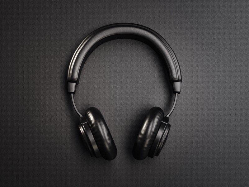 A pair of black over-ear headphones on a dark surface.